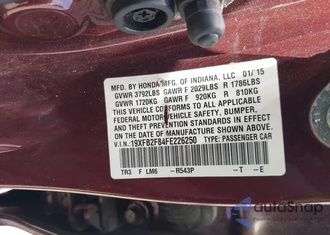2015 Honda Civic Ex from USA, damaged, VIN 19XFB2F84FE226250